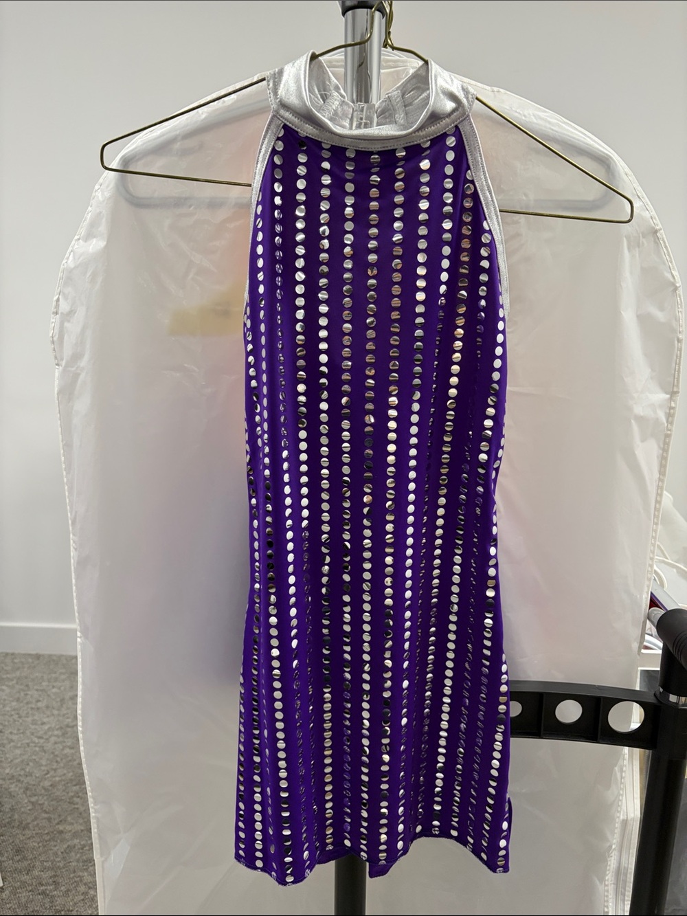 Sleeveless Purple Sequin Halter Dress